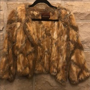 525 America Rabbit Fur Tan/Brown Cropped Jacket